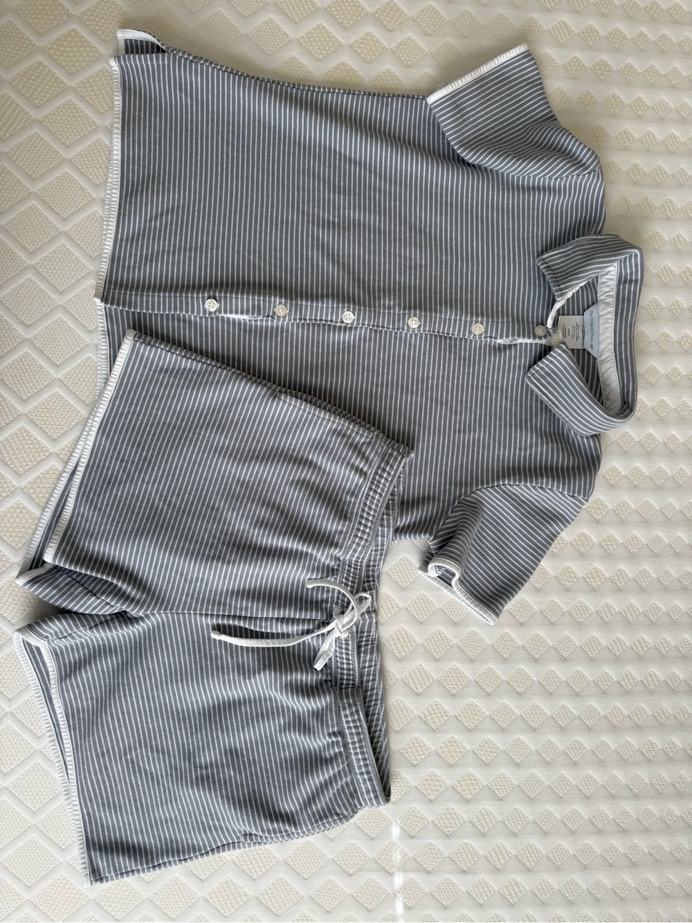 The Company Store Gray & White Striped Button Top
